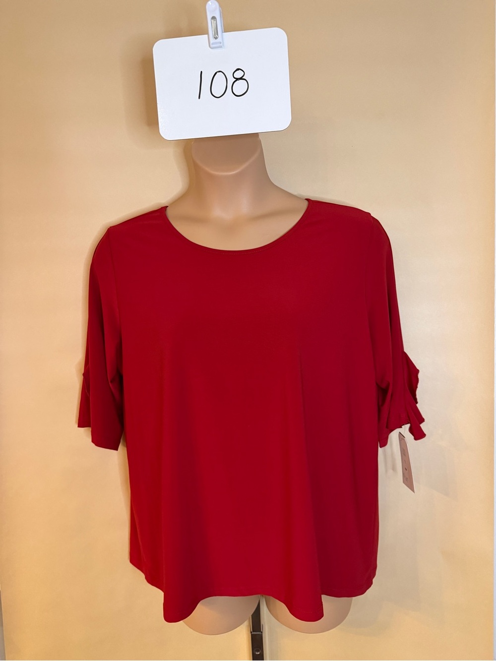 Clara Sun Woo Red Short-Sleeve Ruffle-Sleeve Top